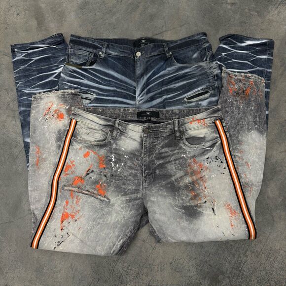 2- Jordan Craig JeansLegacy Edition AARON + SEAN Distressed Splatter Sz 40 & 42
